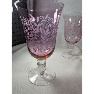 Set of 4 RONA Slovakian Amethyst Lavender Etched Leaf Vine Wine Water Goblets